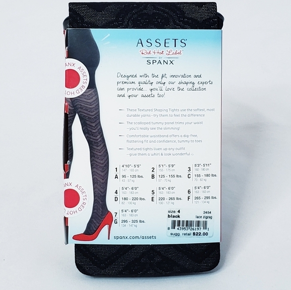 NWT Spanx Assets Textured Lace Zig Zag Tights Shapewear Black 4 - Picture 3 of 4